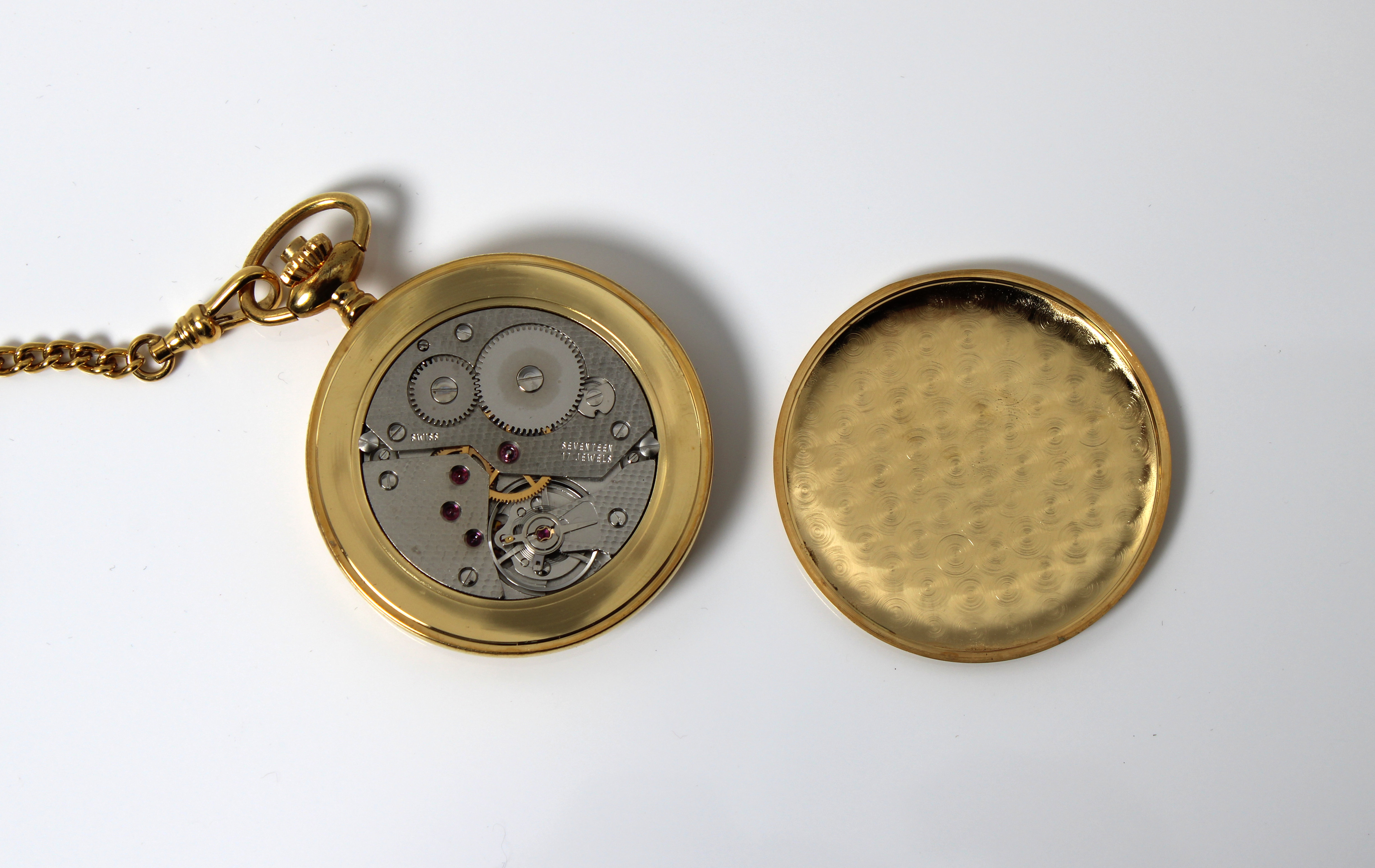 A Jean Pierre of Switzerland gold plated half hunter pocket watch and chain - Image 3 of 4