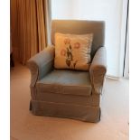Pale blue upholstered square back armchair