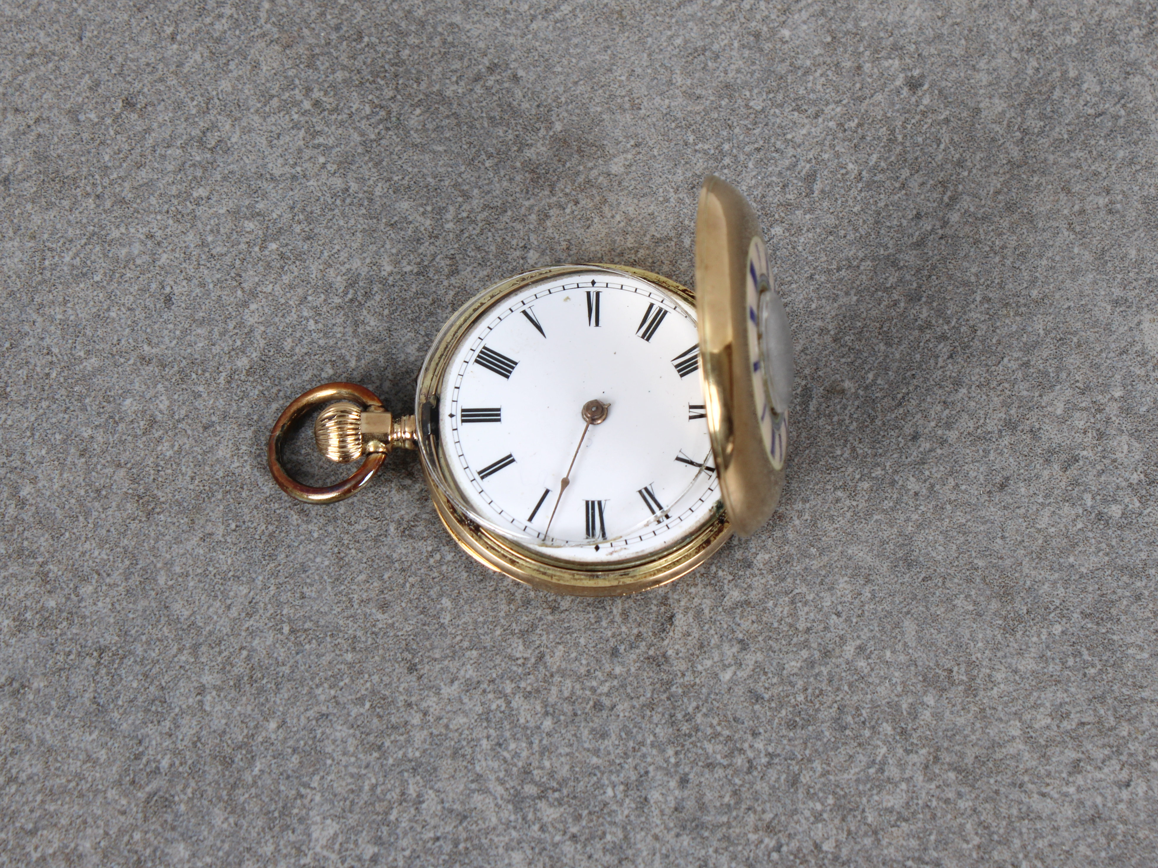 An Edwardian 14k gold-cased ladies fob watch with blue enamelled Roman numerals outer - Image 2 of 3