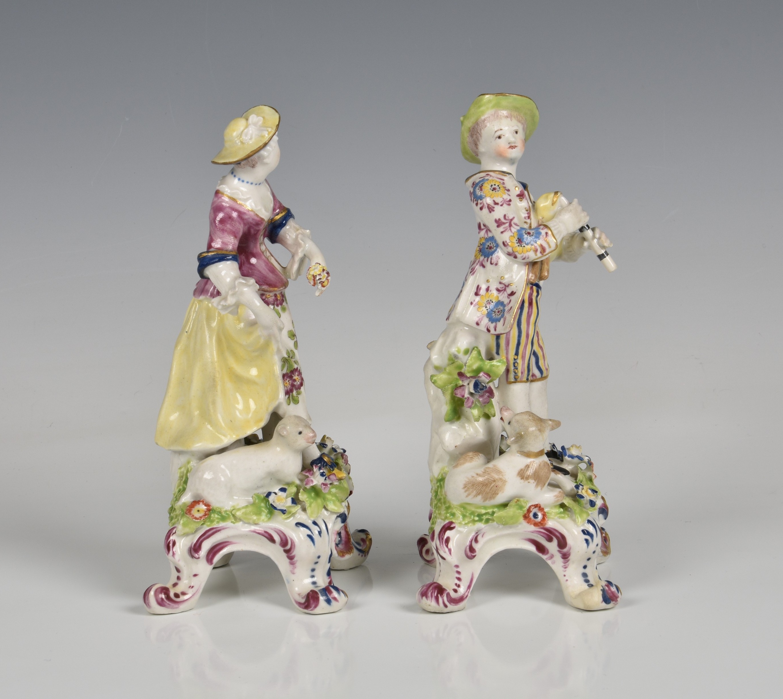 A pair of Bow porcelain figures of a shepherd and shepherdess - Image 2 of 12