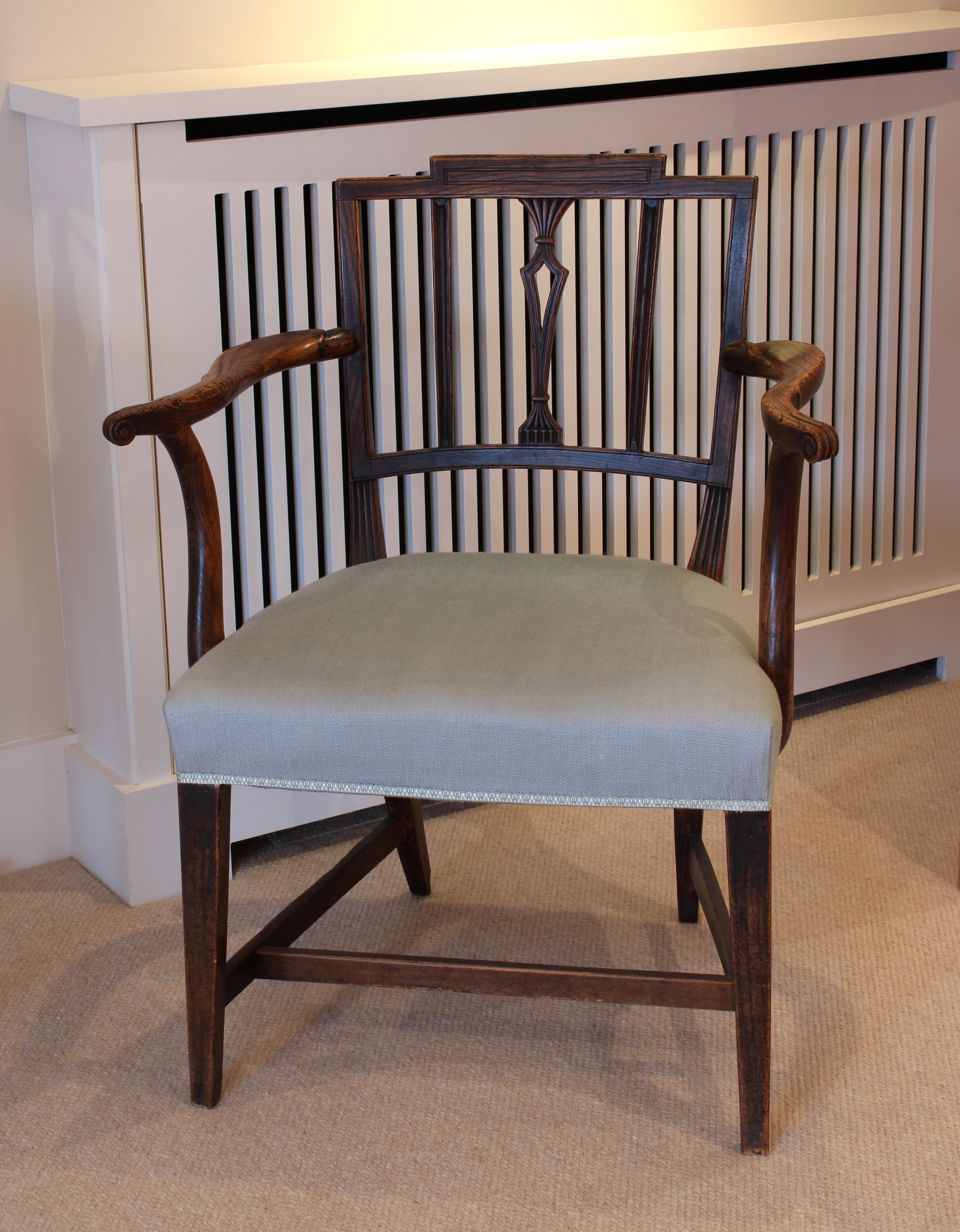 George III oak Hepplewhite style elbow chair