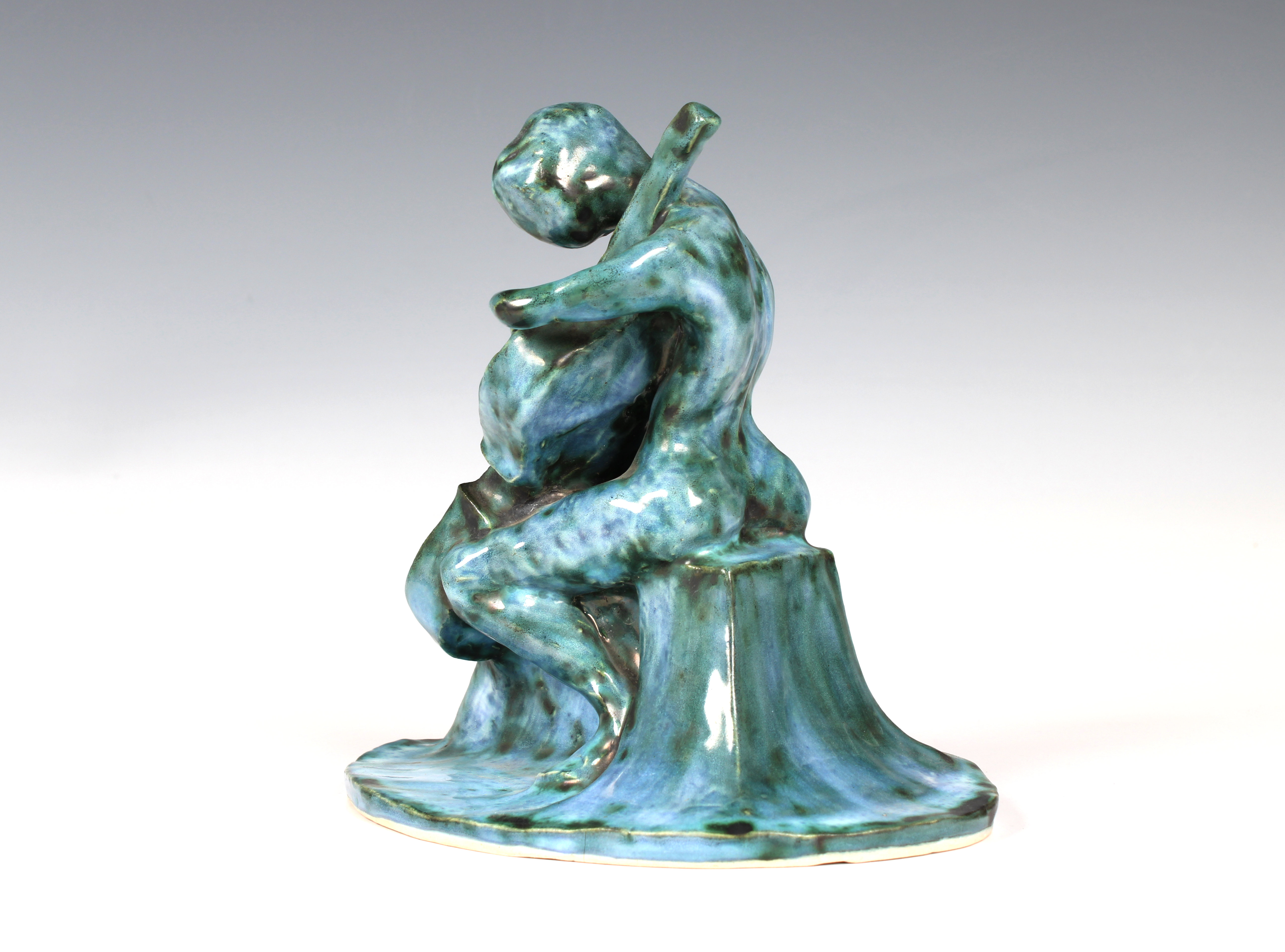 Elizabeth Ann Macphail (1939-89) A turquoise glazed stylised cellist or double bass player sculpture - Image 2 of 6
