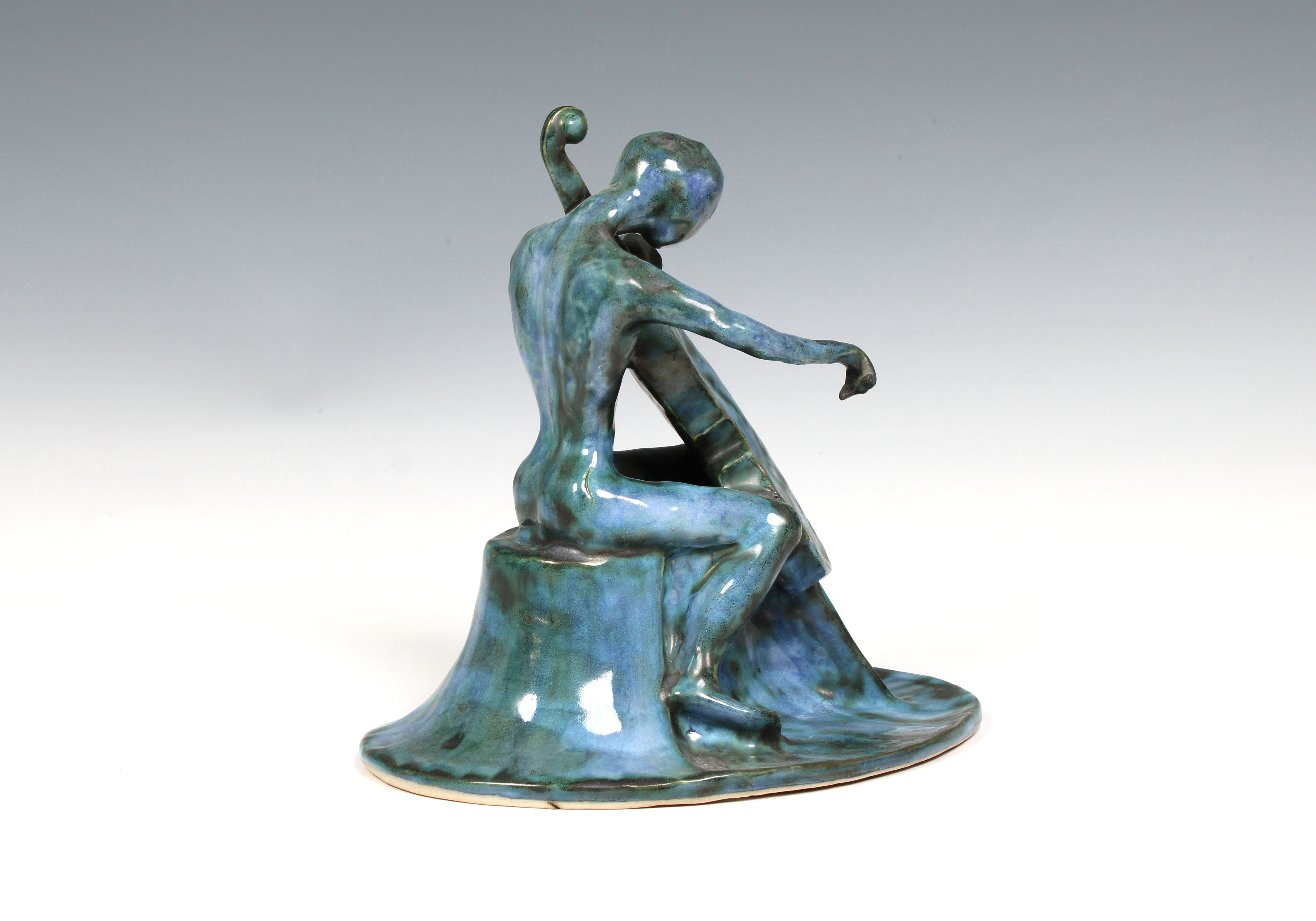 Elizabeth Ann Macphail (1939-89) A turquoise glazed stylised cellist or double bass player sculpture - Image 4 of 5