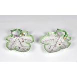 A pair of first period Worcester porcelain leaf dishes