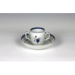 A Chinese export blue & white porcelain chocolate cup and saucer