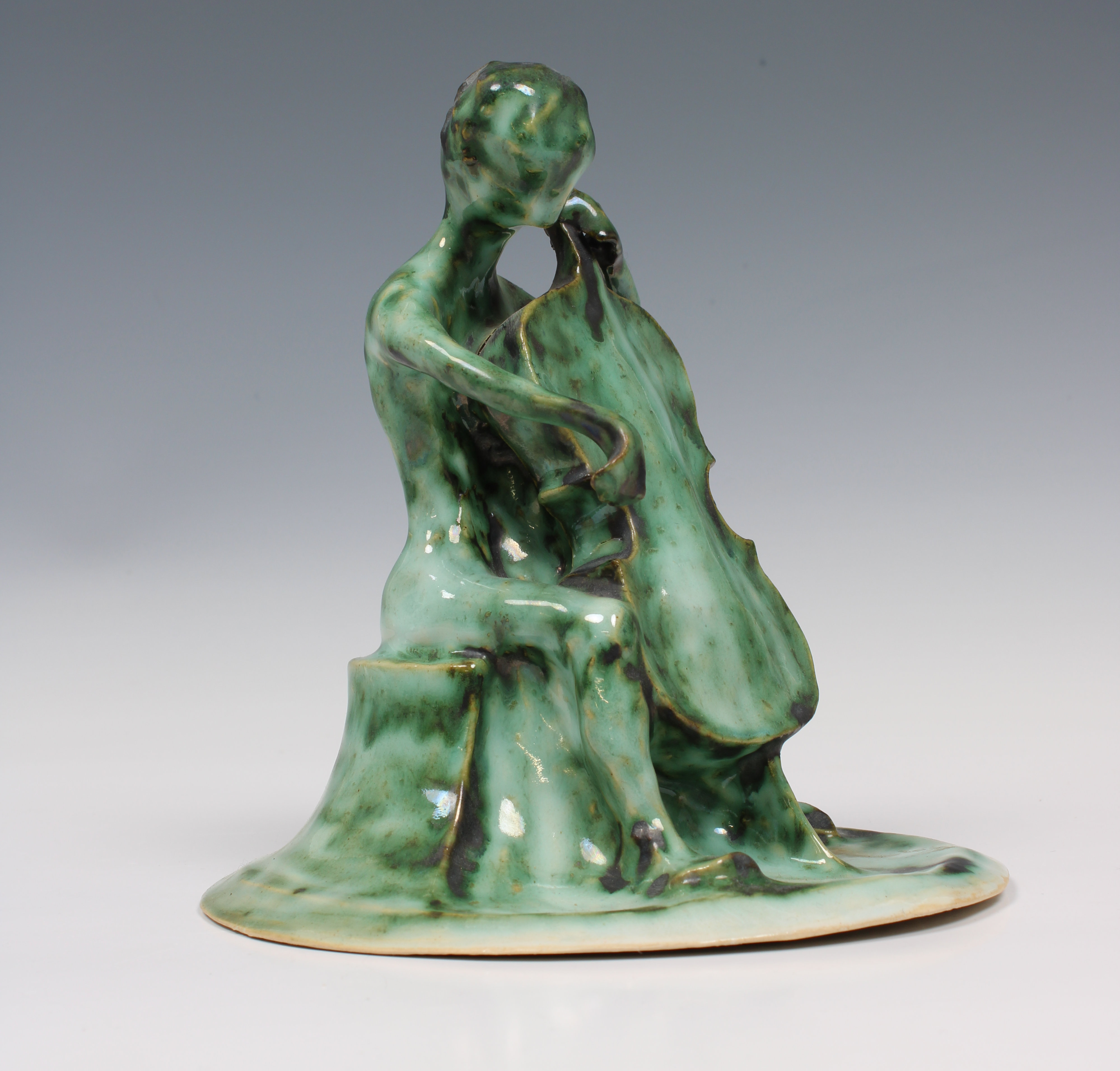 Elizabeth Ann Macphail (1939-89) A green glazed stylised cellist or double bass player sculpture - Image 4 of 5