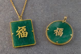 Two Chinese pendants with 14ct gold settings