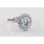 An aquamarine and diamond cluster ring