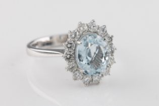 An aquamarine and diamond cluster ring
