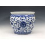A 20th century blue & white Chinese fish bowl / jardinière