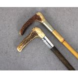 Two riding crops with antler horn handles