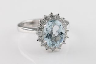 An aquamarine and diamond cluster ring