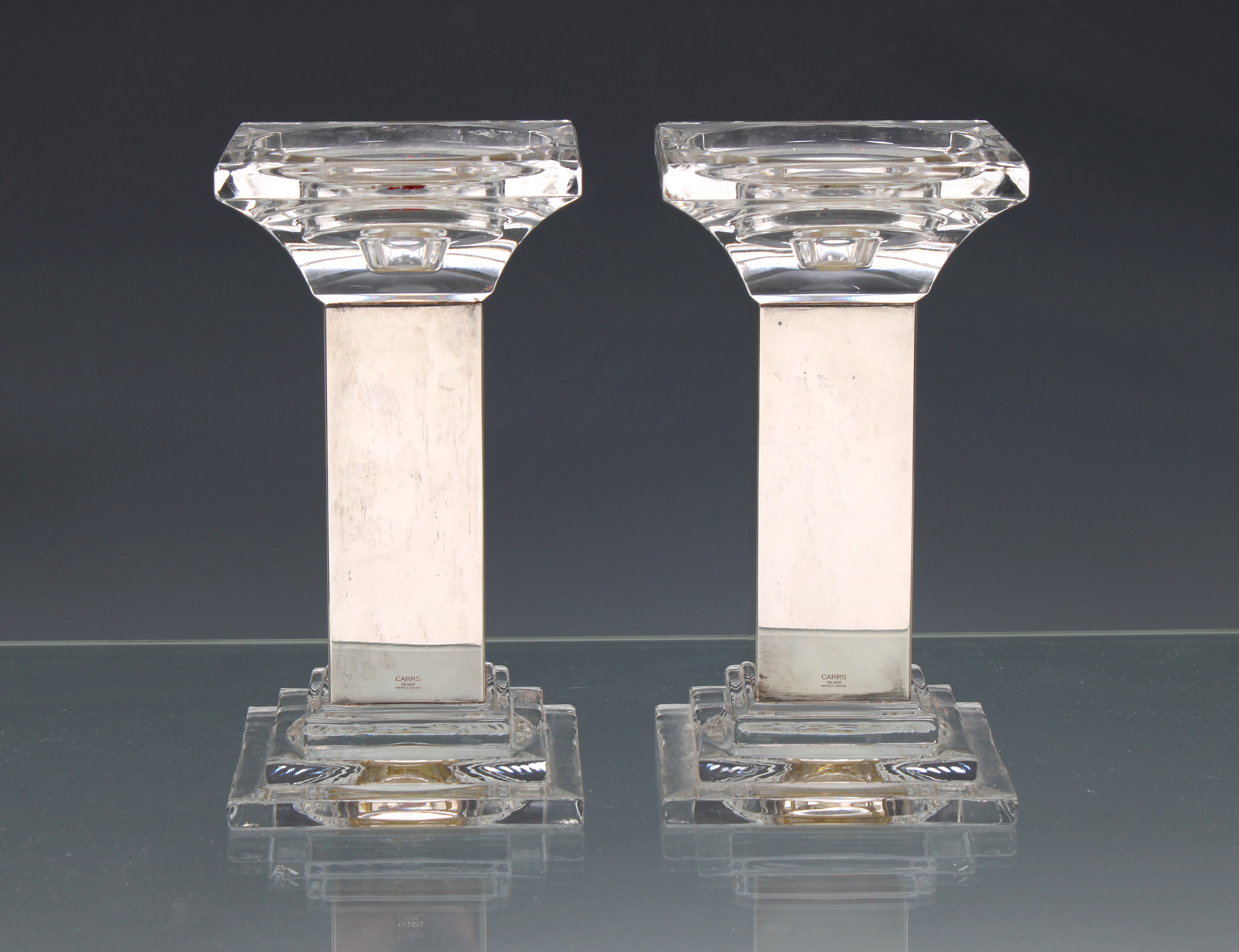 A pair of Elizabeth II Silver Mounted Glass Candlesticks
