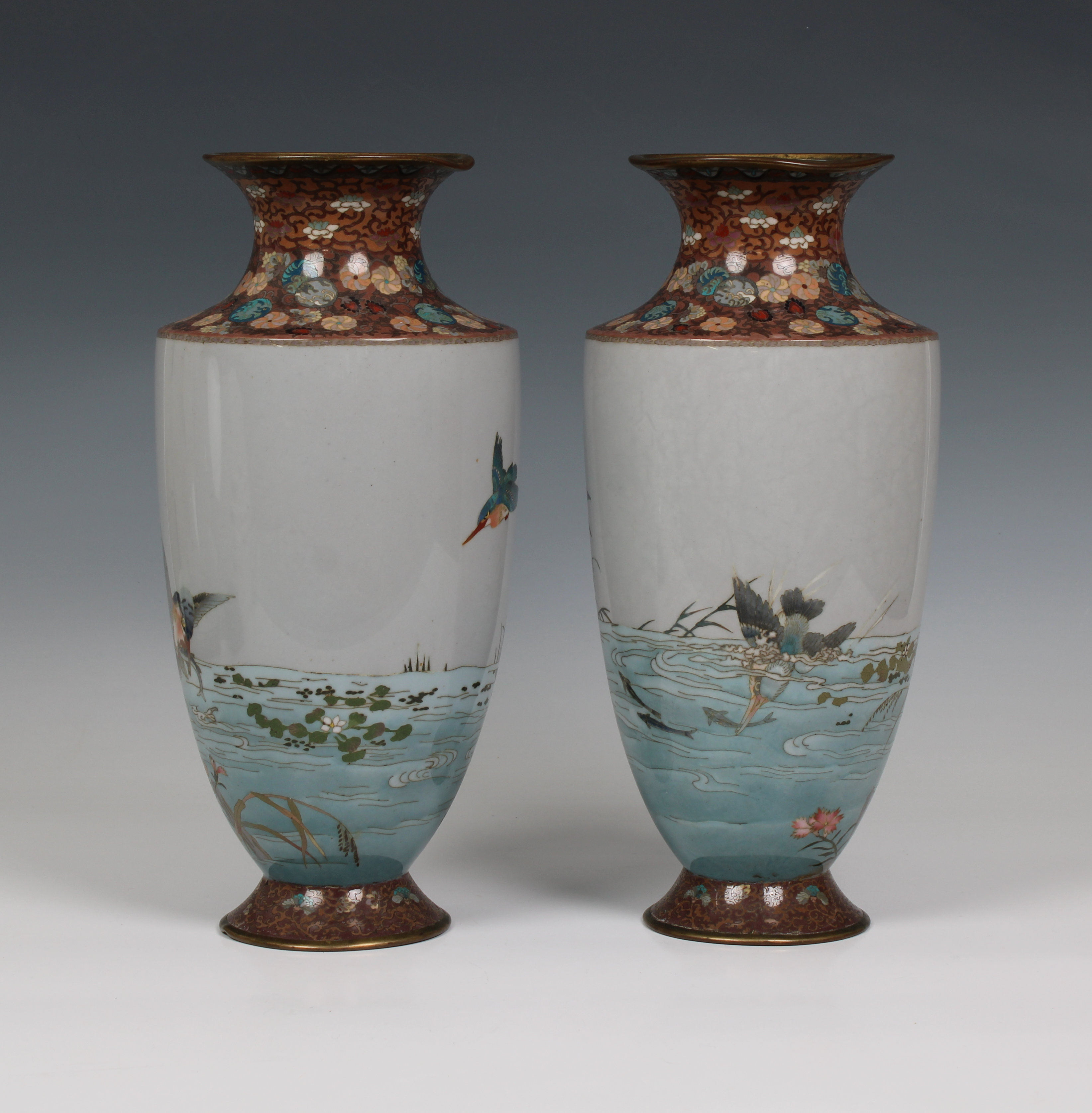 Pair of Japanese cloisonné vases in the manner of Namikawa Sosuke (1847-1910) - Image 4 of 7