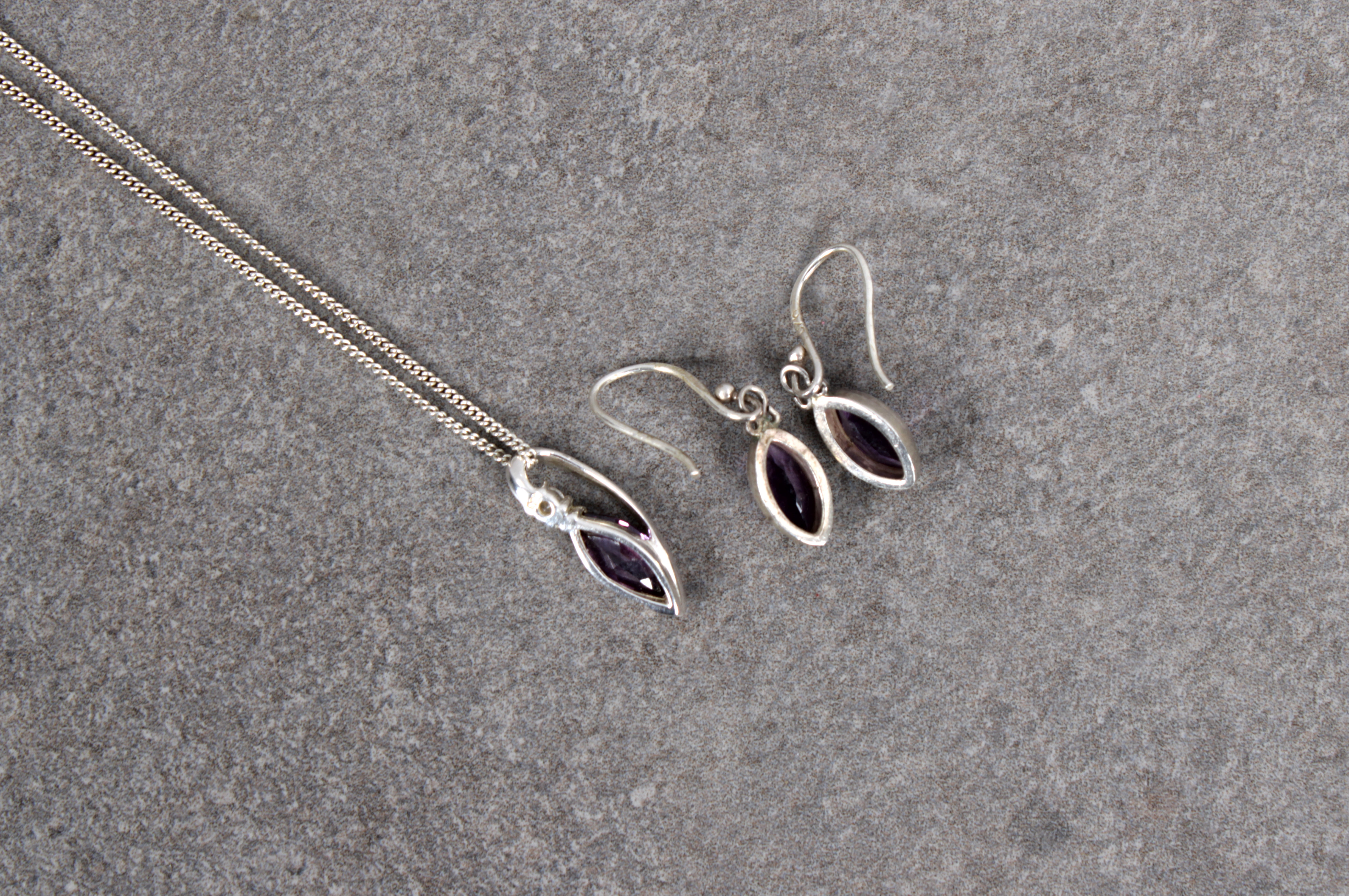 A sterling silver amethyst and CZ pendant necklace and matching earrings - Image 2 of 3