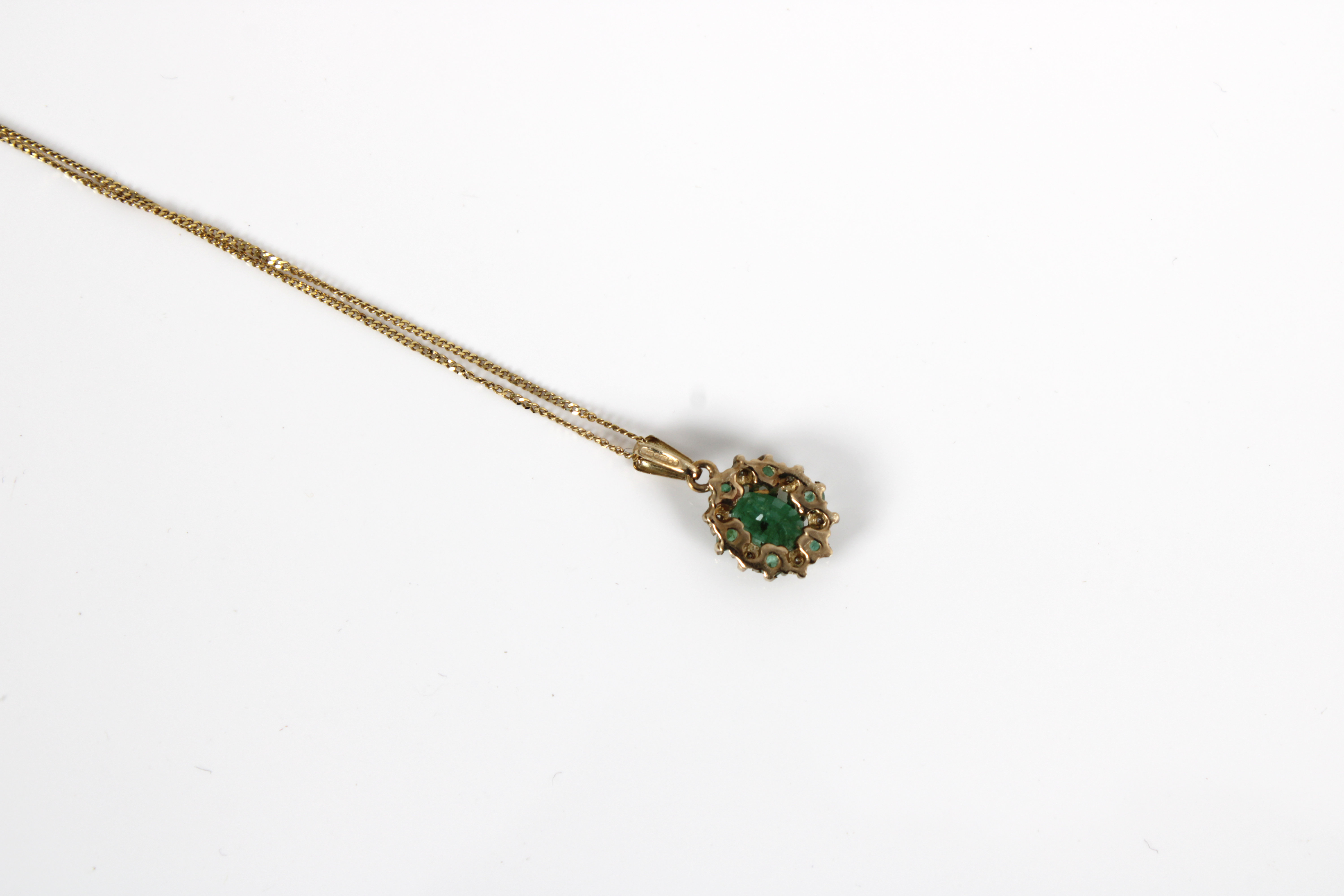 A 9ct yellow gold emerald and diamond cluster pendant - Image 2 of 2