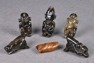 A group of six Chinese jade and hardstone carvings