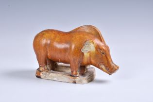 A Chinese chestnut glazed model of a boar
