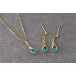A 9ct yellow gold and turquoise pendant necklace and matching earrings