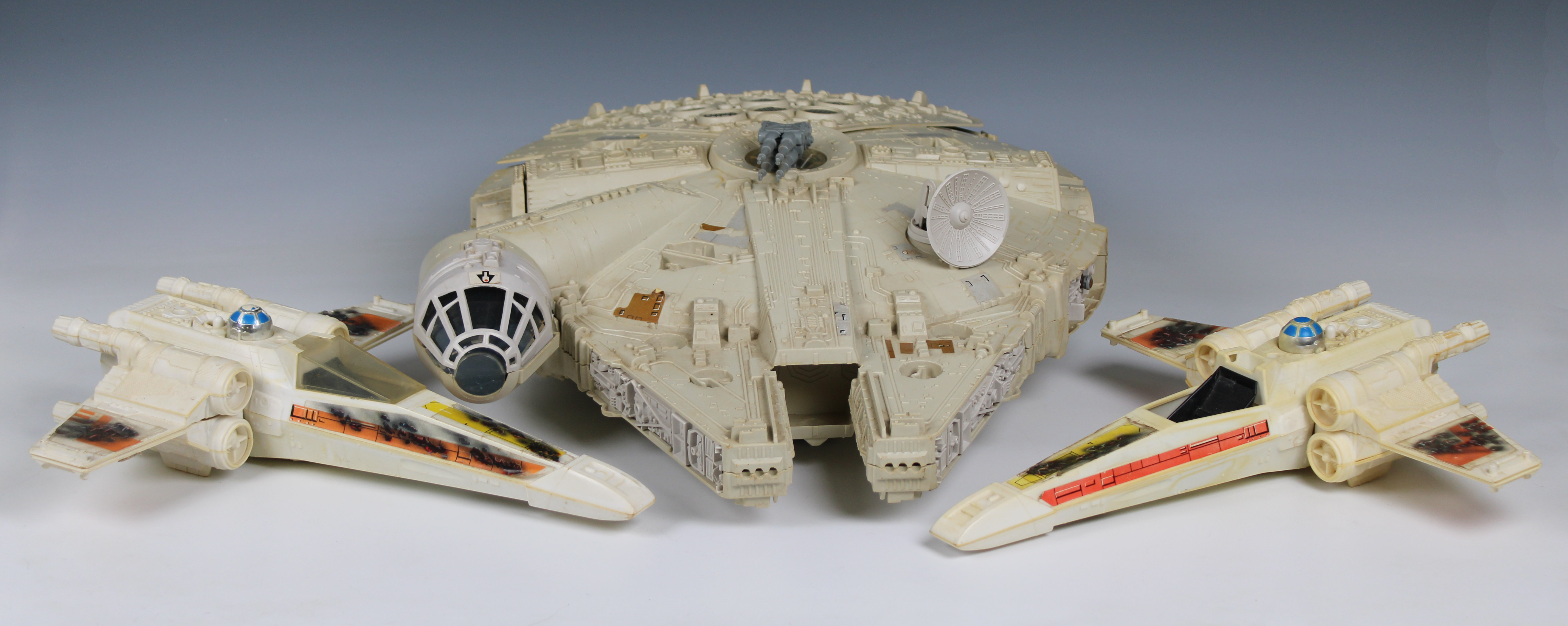 STARWARS vintage Millennium falcon and two X wings together with a selection of vintage action figur