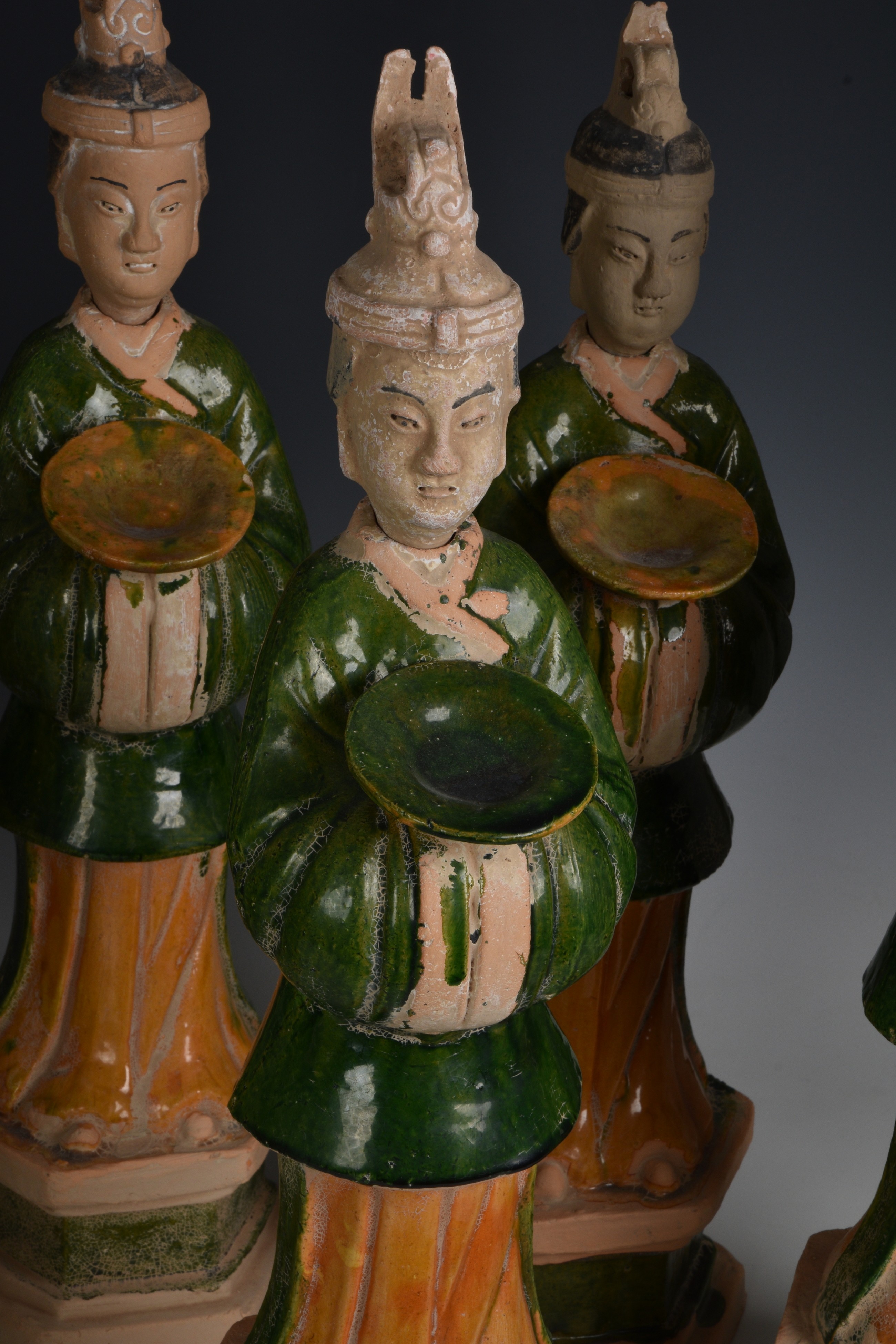 A set of eight Chinese Sancai glazed pottery tomb figures of Court Attendants - Image 7 of 13
