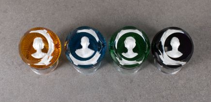 Set of four Baccarat crystal Royal family cameo paperweights celebrating the Queen's Silver Jubilee