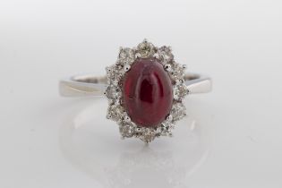 A ruby and diamond cluster ring