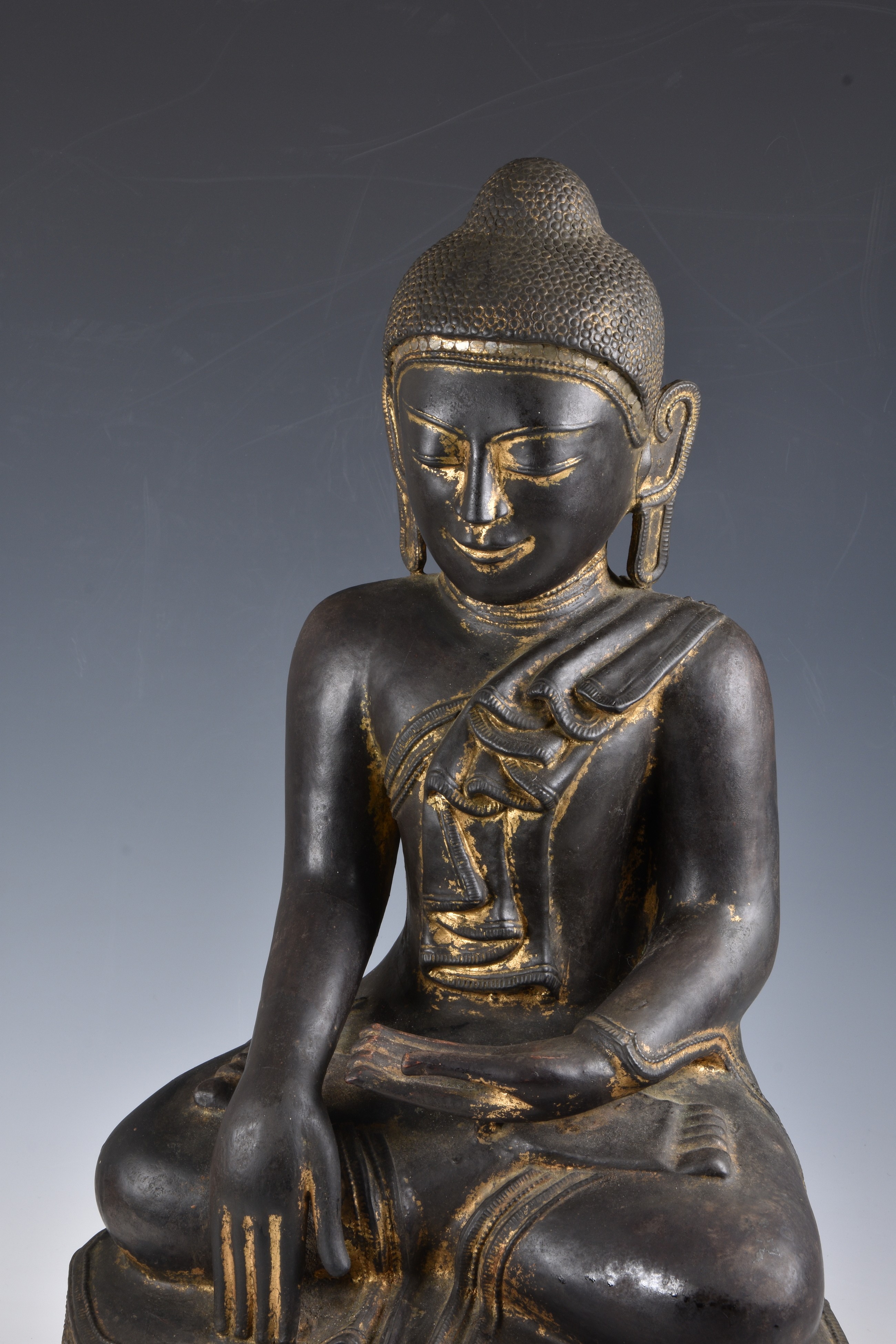 A 19th century Burmese Mandalay dry lacquer seated figure of Buddha - Image 2 of 11