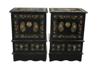 A pair of modern lacquered Chinese bedside cabinets