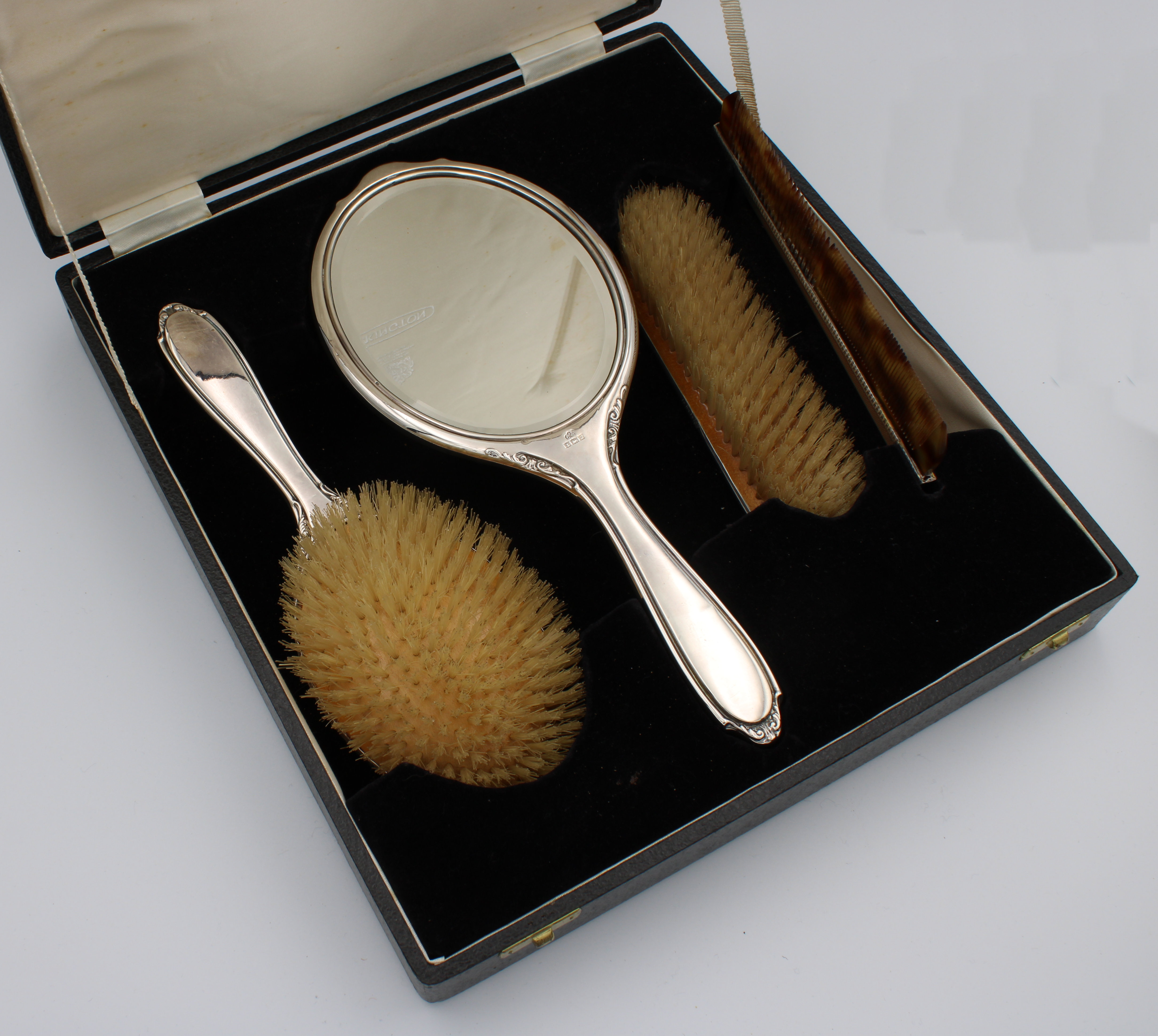 An Elizabeth II cased four piece silver dressing table set - Image 2 of 2