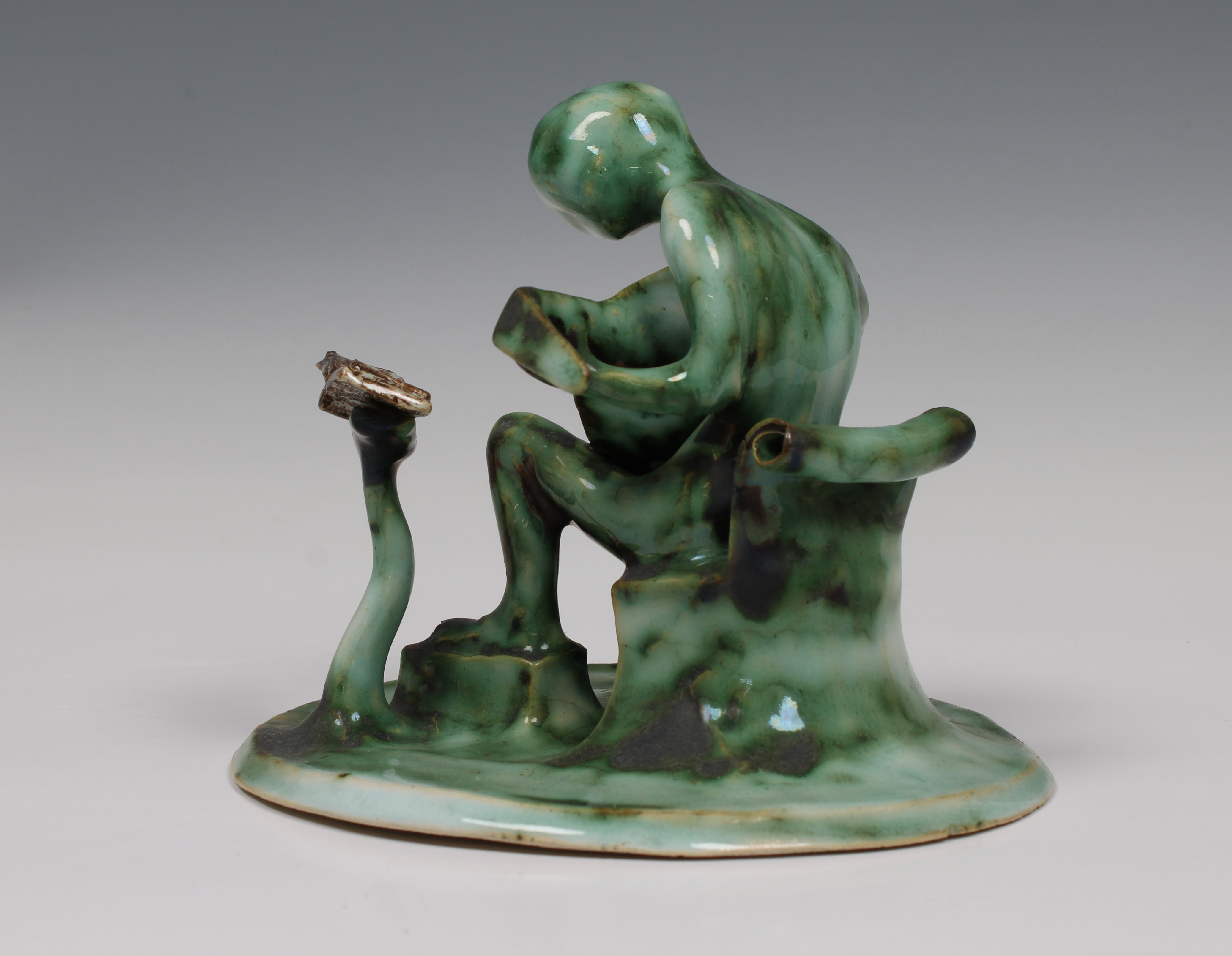 Elizabeth Ann Macphail (1939-89) A stylised green glaze lute player sculpture - Image 3 of 5