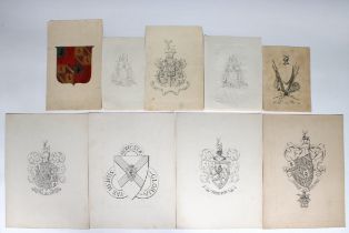 Heraldry interest - A collection of unframed 19th century studies of armorials