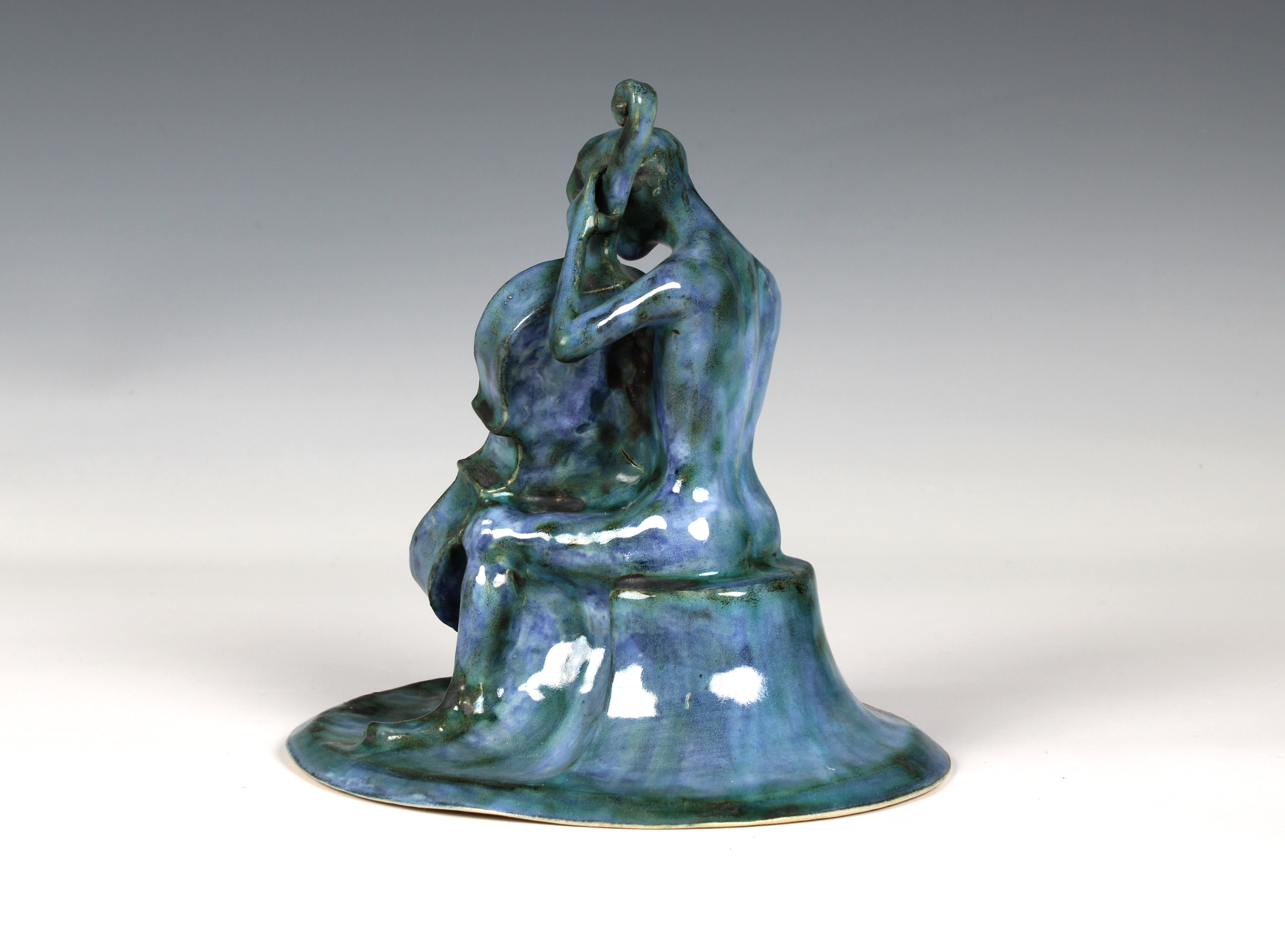 Elizabeth Ann Macphail (1939-89) A turquoise glazed stylised cellist or double bass player sculpture - Image 3 of 5