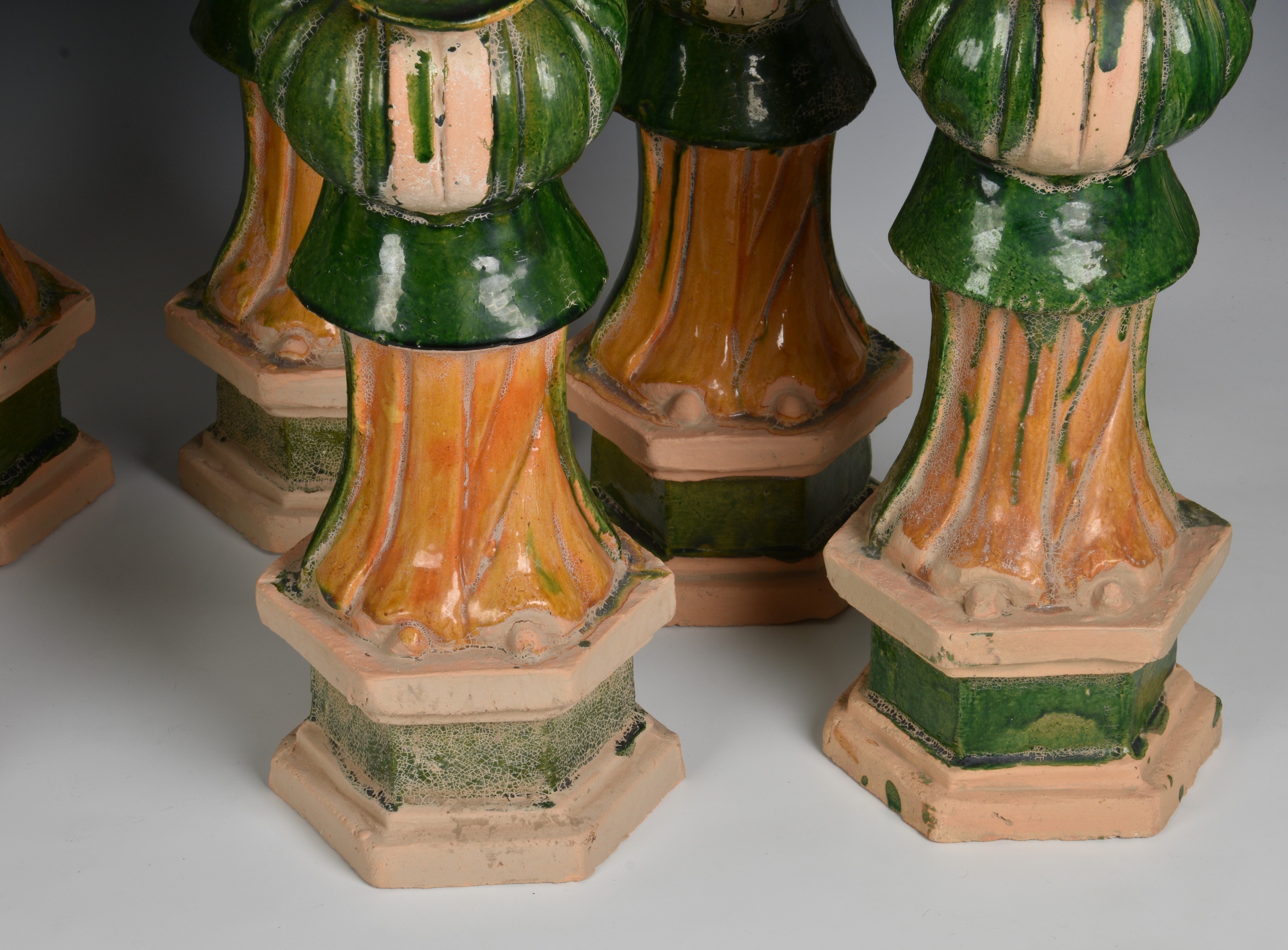A set of eight Chinese Sancai glazed pottery tomb figures of Court Attendants - Image 5 of 13