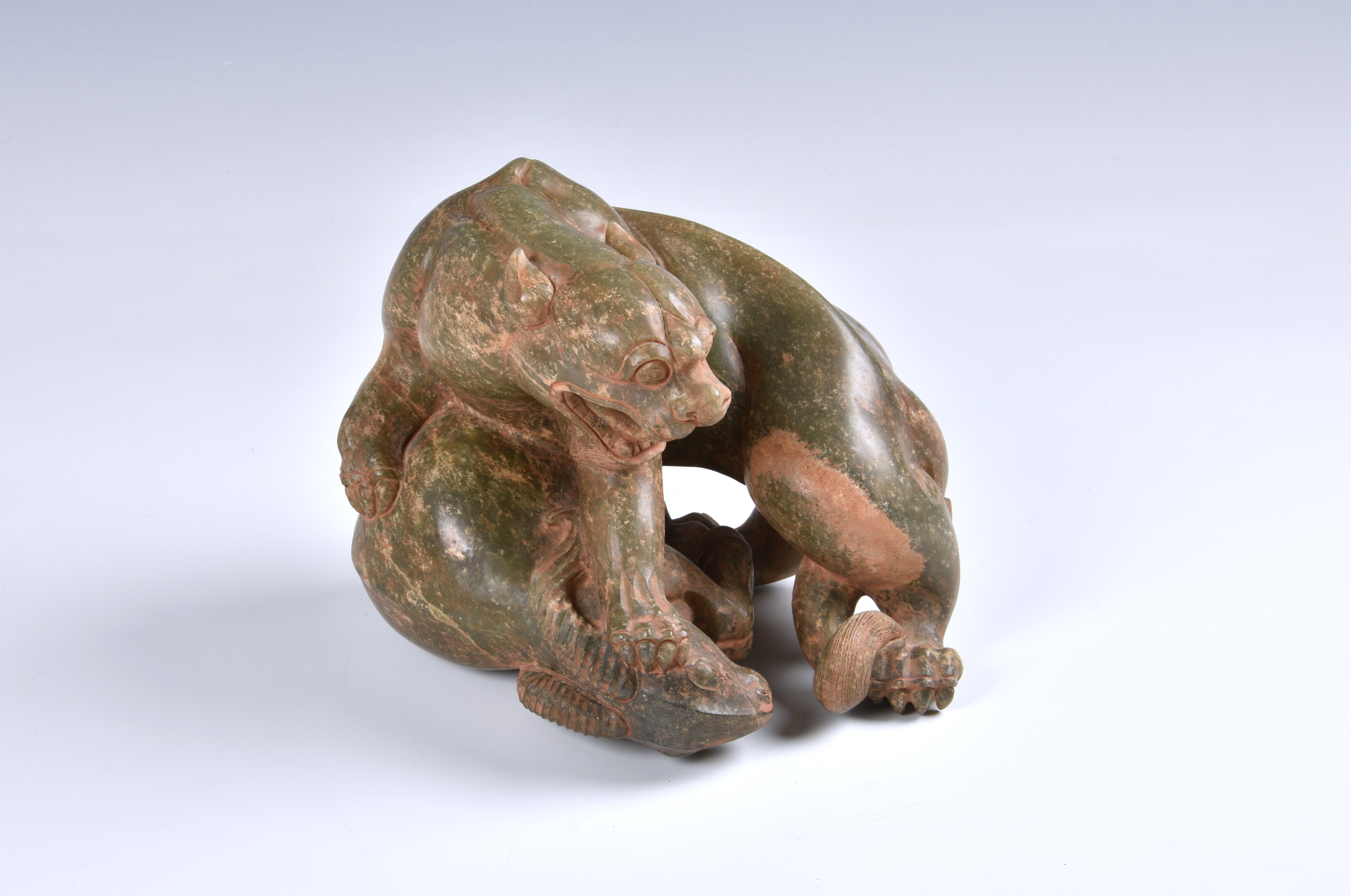 A Chinese carved celadon jade figure of a jaguar and ram - Image 11 of 11