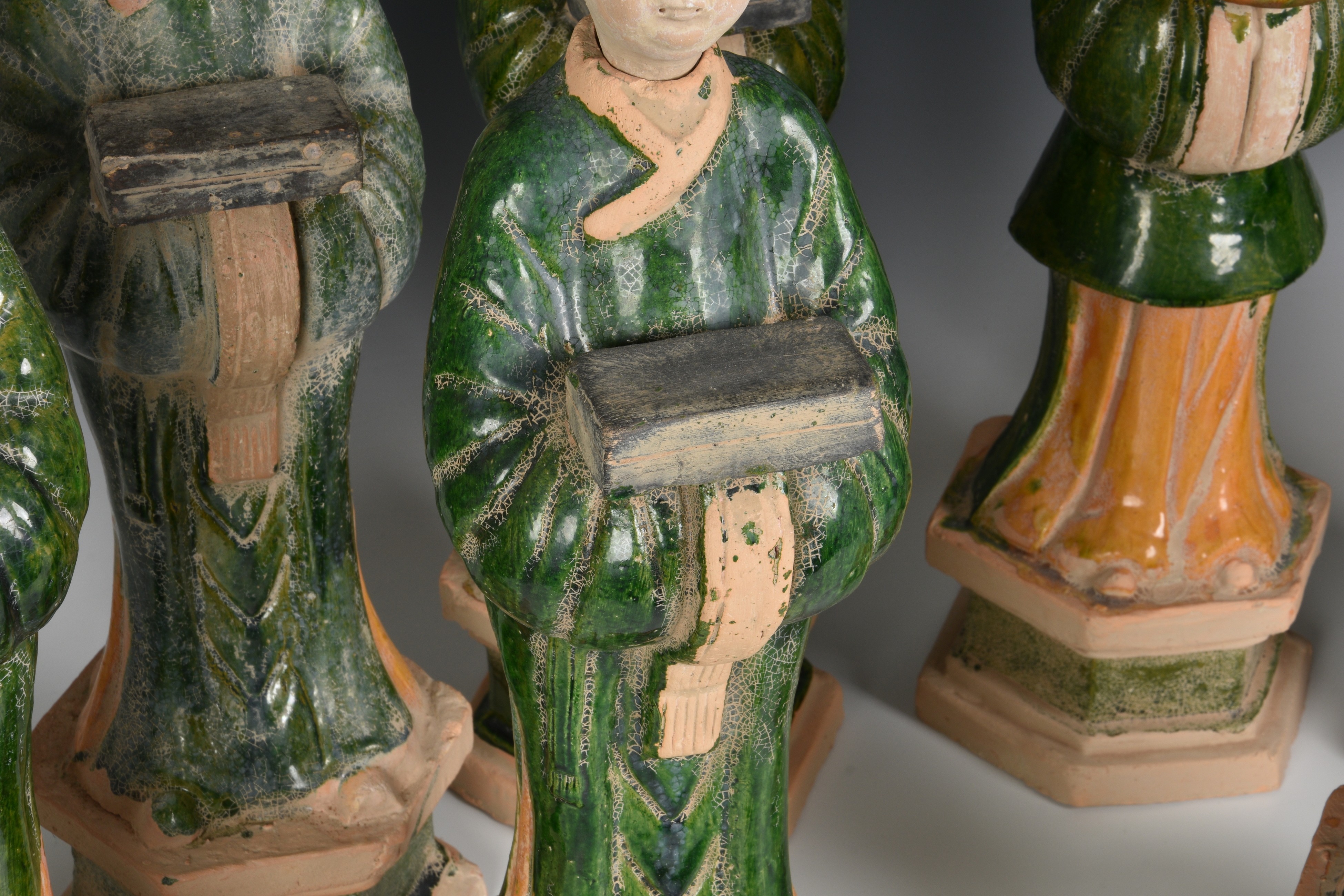 A set of eight Chinese Sancai glazed pottery tomb figures of Court Attendants - Image 6 of 13