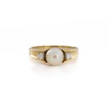 An 18ct yellow gold, pearl and diamond ring
