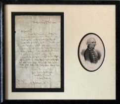 Napoleonic Wars interest. A letter written and signed by Rear Admiral Sir Samuel Hood
