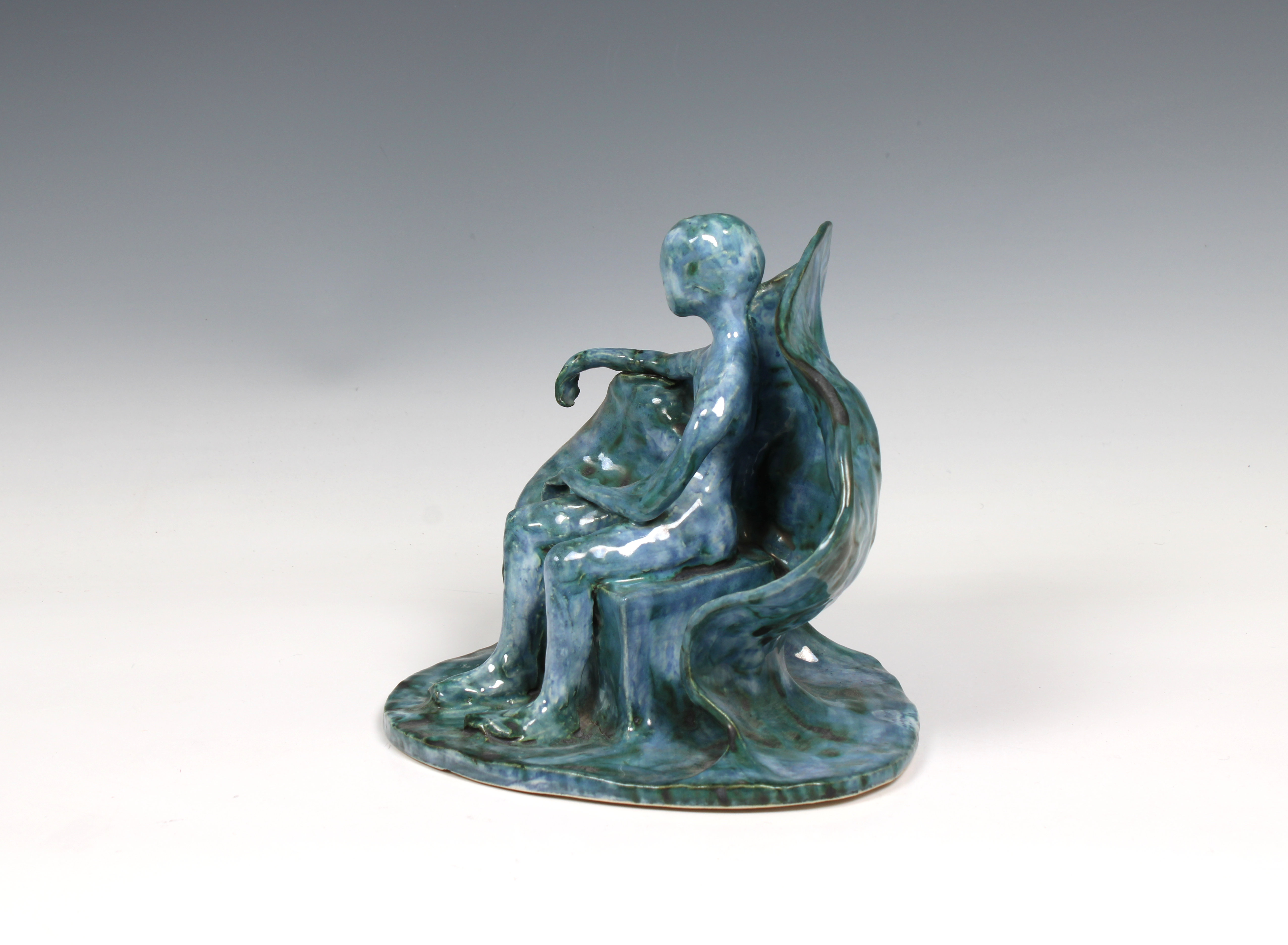 Elizabeth Ann Macphail (1939-89) A turquoise glazed stylised seated figure sculpture - Image 4 of 5