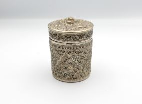 An Indian silver circular lidded box
