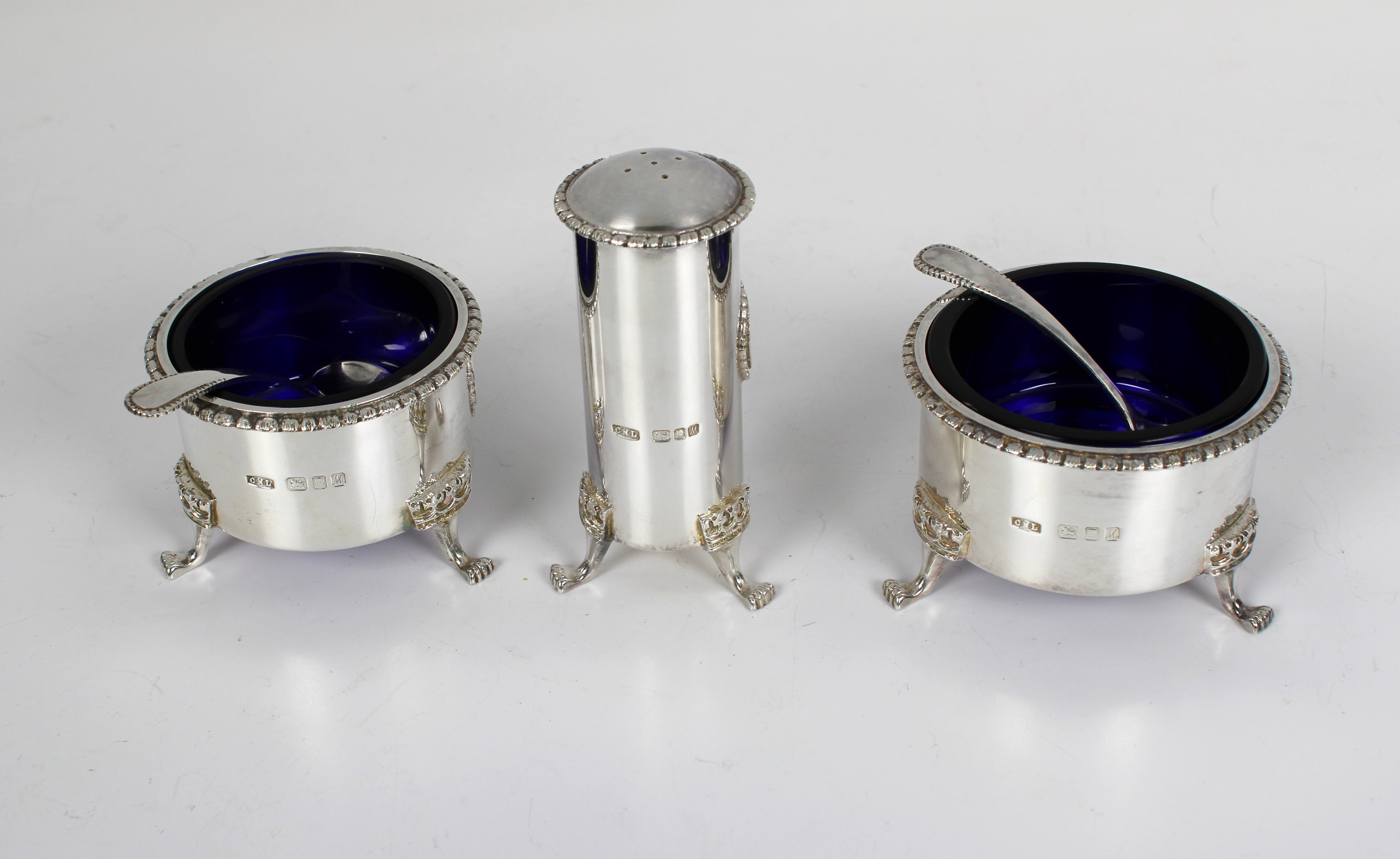 An Elizabeth II three piece silver condiment set - Image 2 of 3