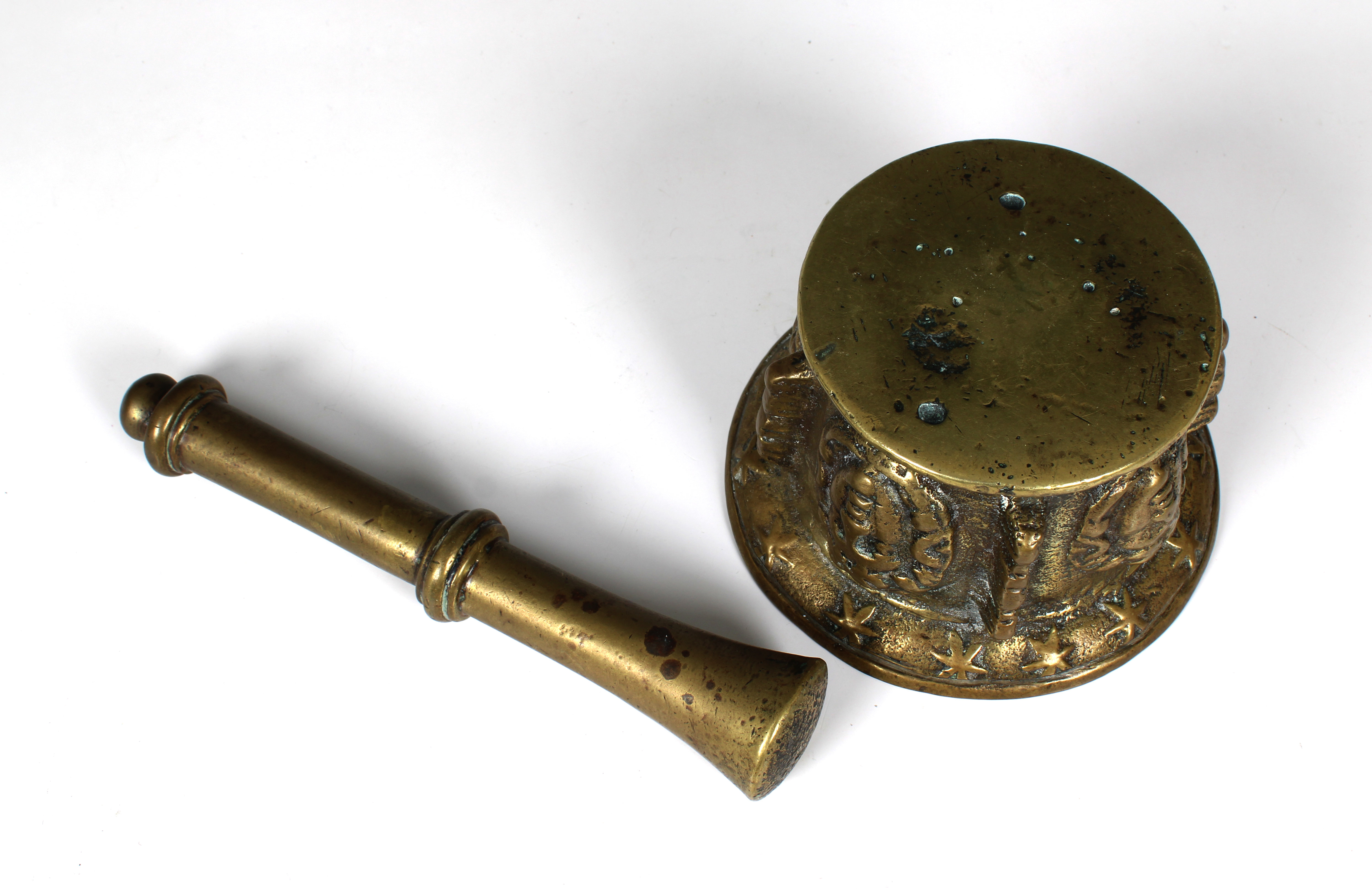 A 17th century figural brass apothecary pestle and mortar - Image 3 of 3
