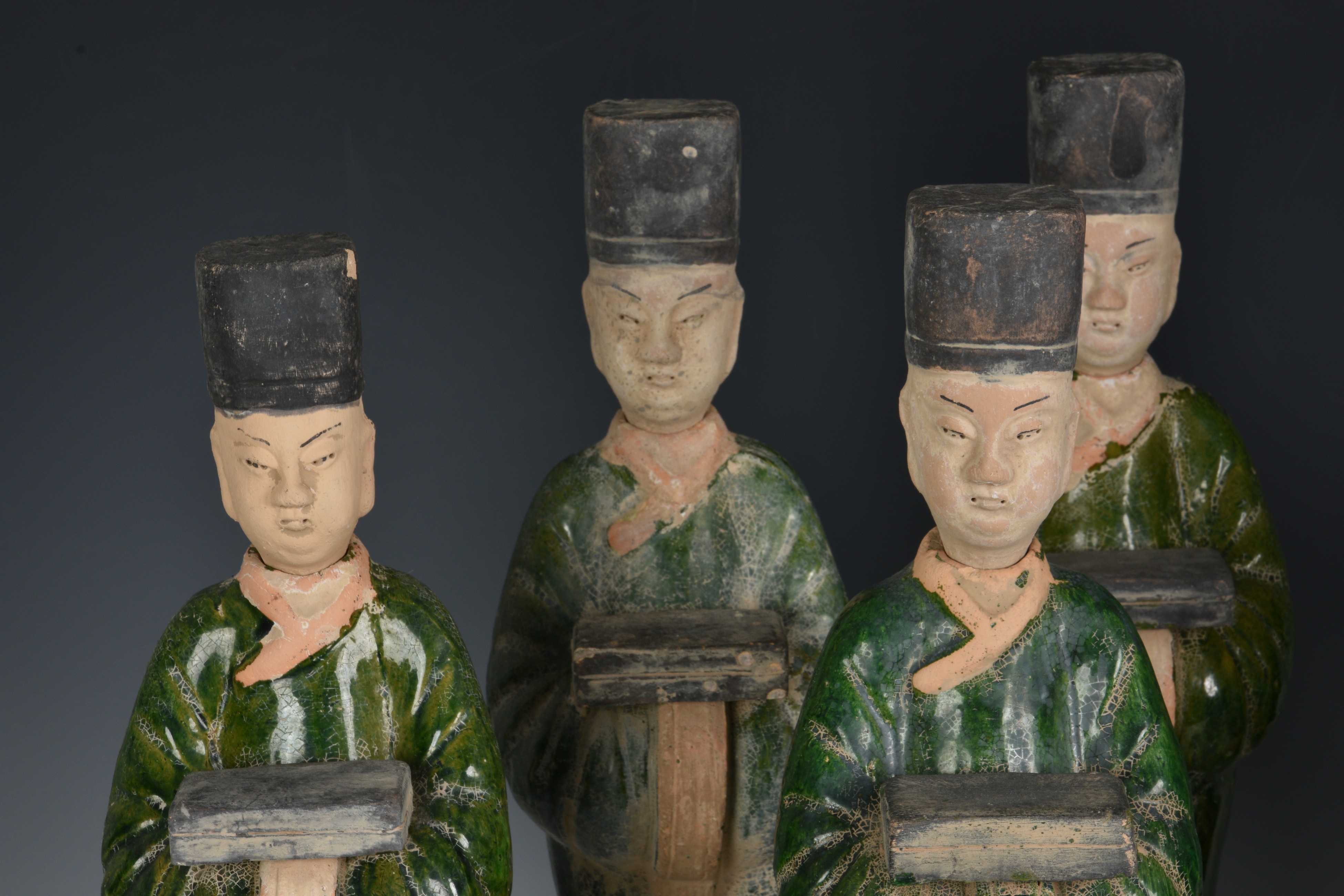 A set of eight Chinese Sancai glazed pottery tomb figures of Court Attendants - Image 2 of 13
