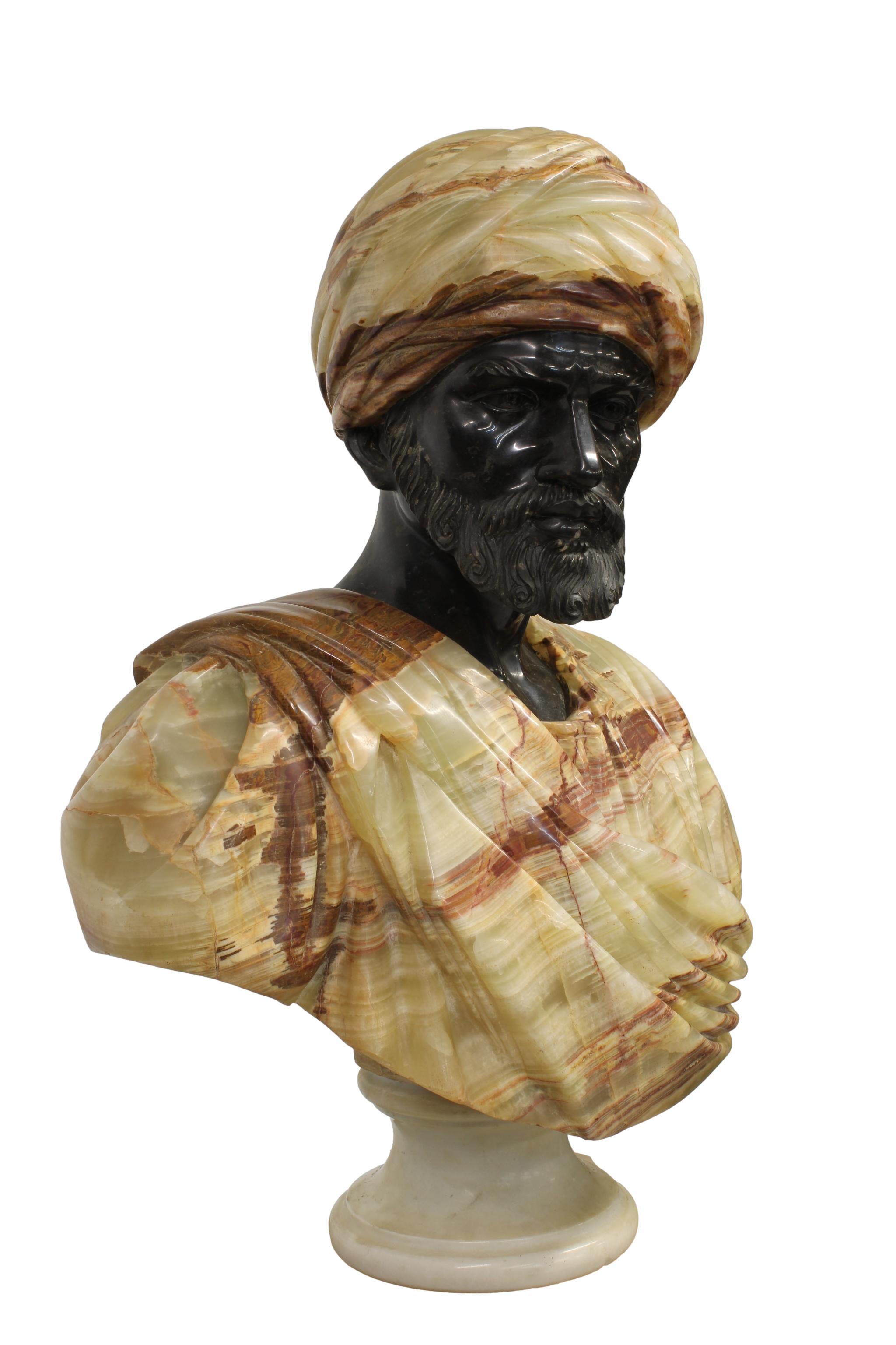 A marble and hardstone bust of a turbaned gentleman in 18th century Italian style - Image 2 of 4