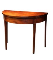 George III mahogany and rosewood cross banded demi-lune card table