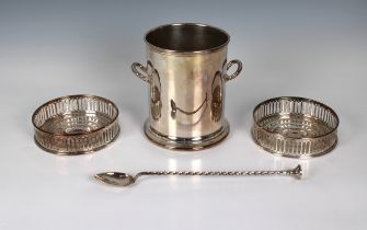 A silver plated twin handled wine cooler