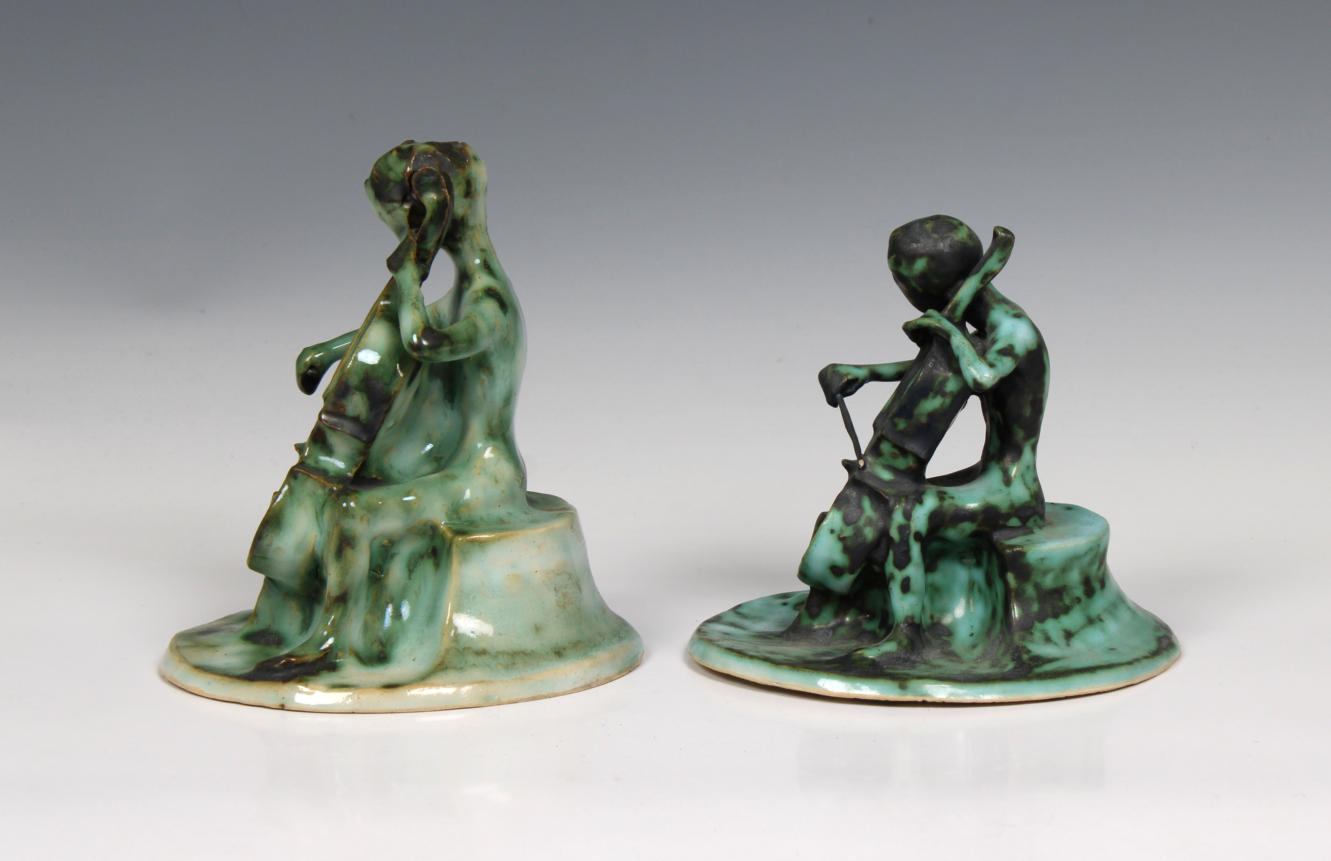 Elizabeth Ann Macphail (1939-89) Two stylised green glazed cellist or double bass players - Image 4 of 5
