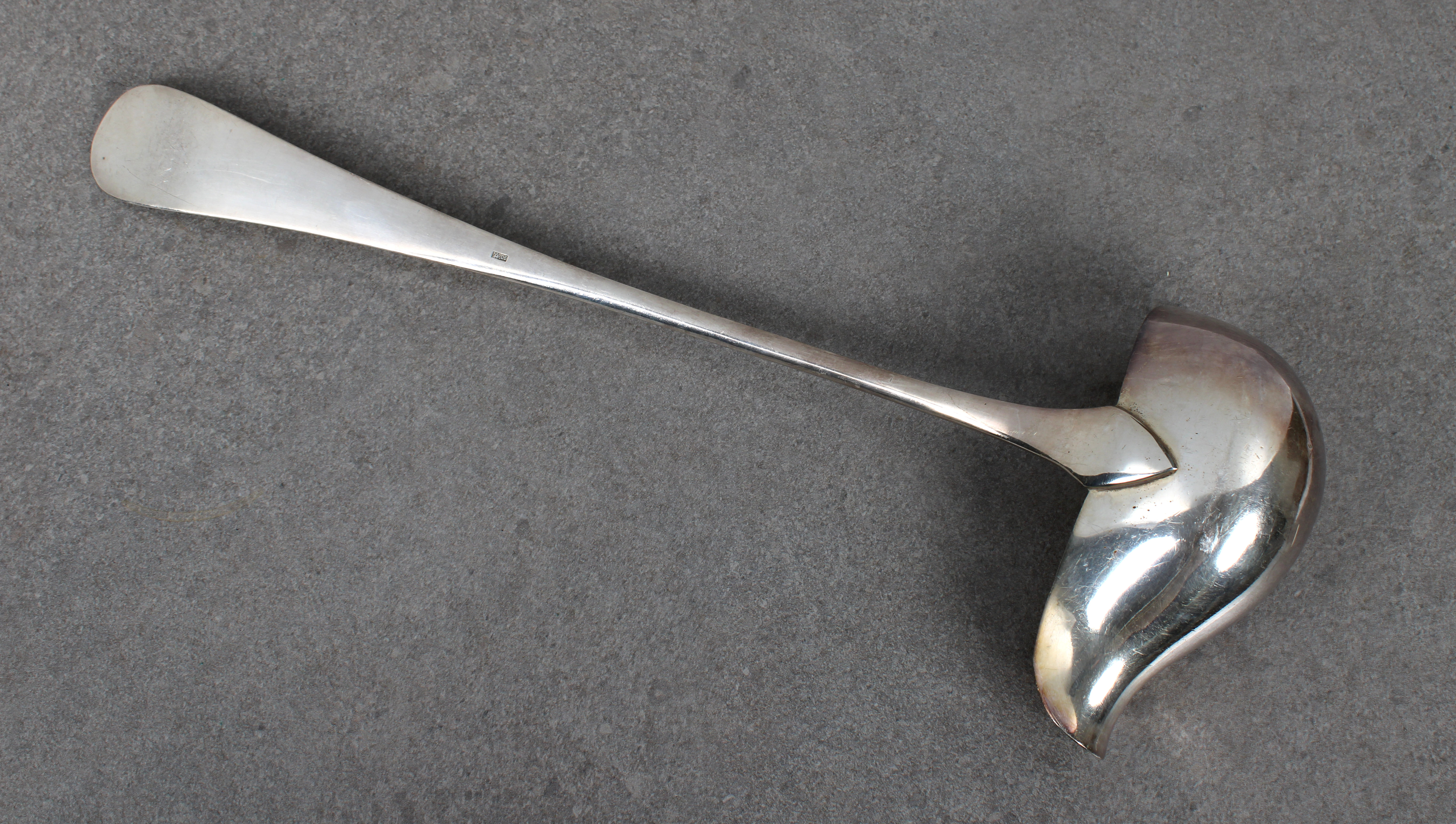 A large Hanoverian silver plate brandy warming spoon or ladle - Image 2 of 2