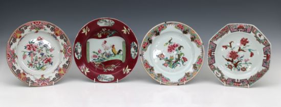 An 18th Century Chinese ruby ground famille rose porcelain dish