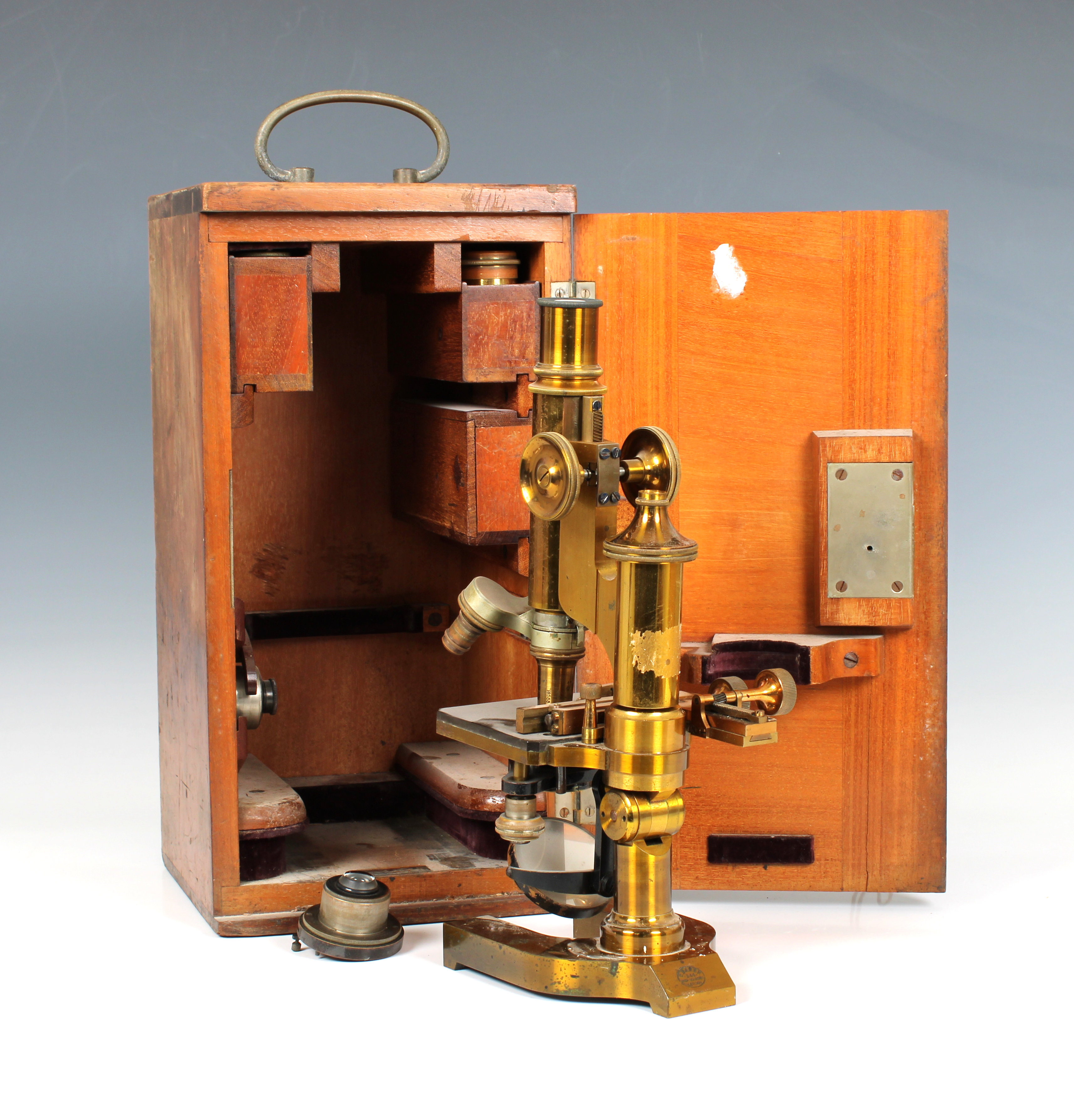 A gilt brass monocular microscope by E. Leitz Wetzlar